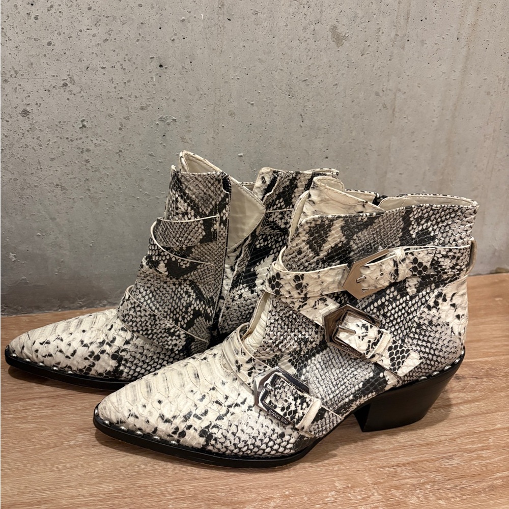 Gianni Bini Snakeskin Ankle Boots - Black and White